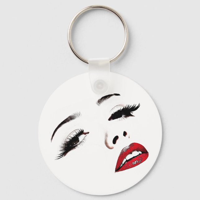 Dark Eyes Red Lips Womans Face Makeup Art Key Ring (Front)