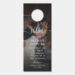 Dark Faded Photo Elegant Black Wedding Party Hotel Door Hanger