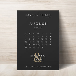 Dark Faded Photo Gold Ampersand & Calendar Wedding Save The Date