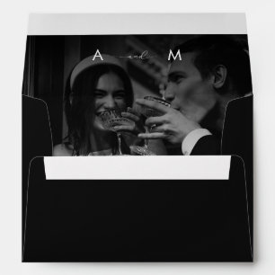 DARK & FADED PHOTO Monogram Elegant Black Wedding Envelope