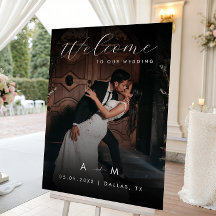 Dark Faded Photo Monogram Wedding Welcome Sign