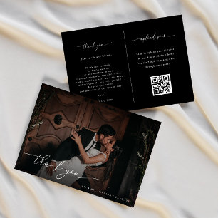 Dark Faded Photo QR Code Photo Request Wedding    Thank You Card