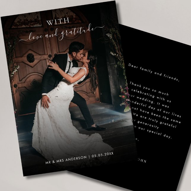 Dark Faded Photo with Love and Gratitude Wedding Thank You Card (Creator Uploaded)