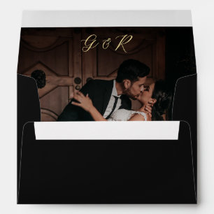 Dark Fading Photo Script Monogram Elegant Wedding Envelope