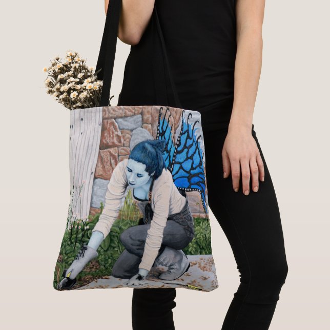 Dark Fairy Garden Gardener Fantasy Graphic Tote Bag (Close Up)