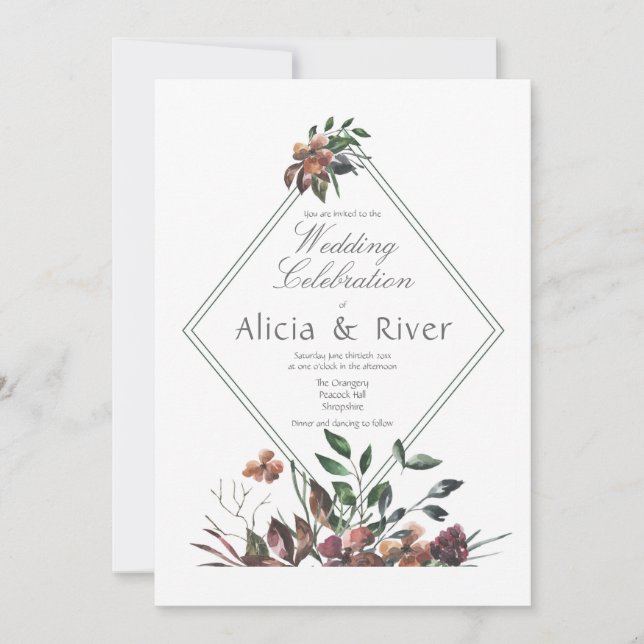Dark Fall Florals Wedding Party Invitation (Front)