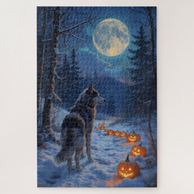 Dark Fantasy Alaskan Malamute Halloween Artwork Jigsaw Puzzle (Vertical)