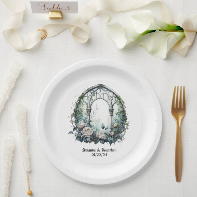Dark Fantasy Castle Window Gothic Wedding Paper Plate (Wedding)