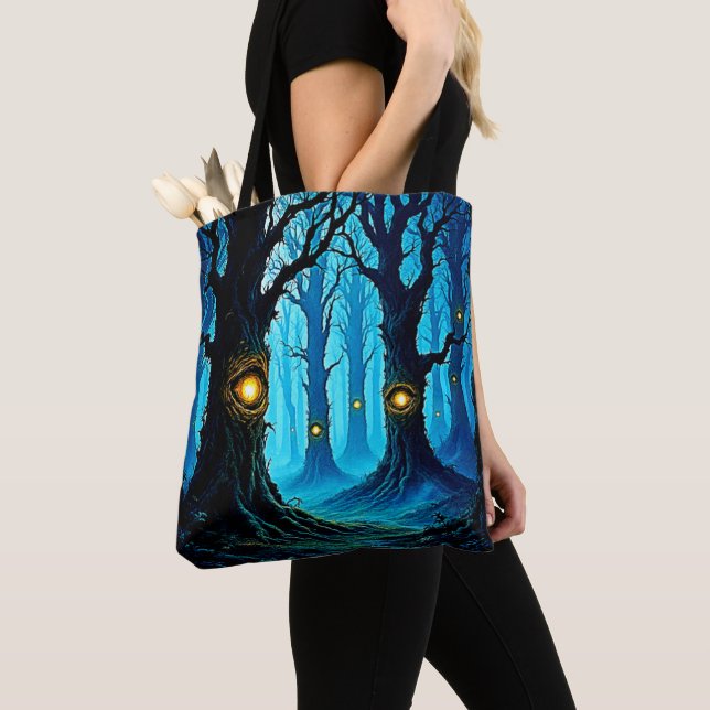Dark Fantasy Eyeball Forest Design Tote Bag (Close Up)