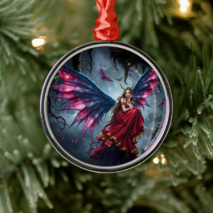Dark Fantasy Fairy Queen with Butterfly Wings Metal Tree Decoration