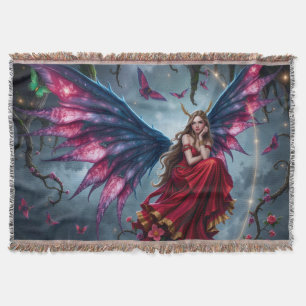 Dark Fantasy Fairy Queen with Butterfly Wings Throw Blanket