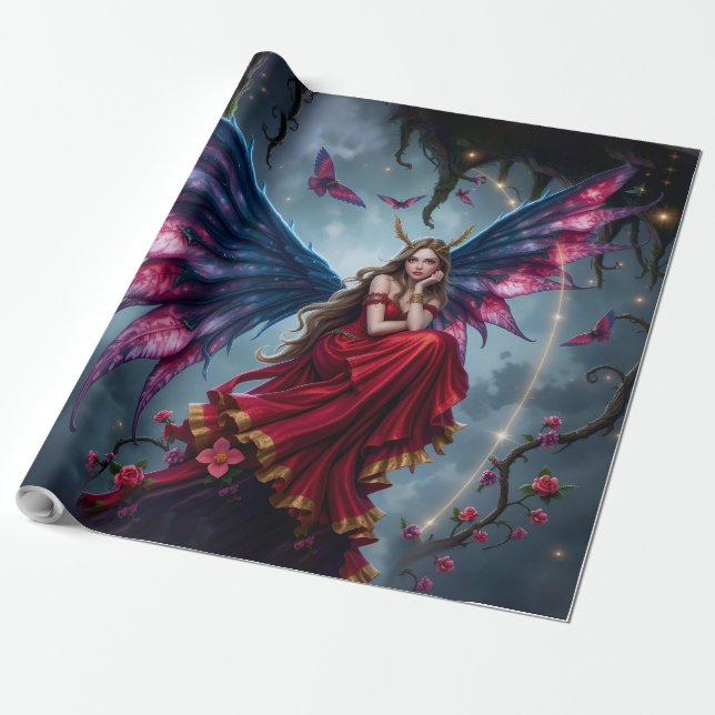 Dark Fantasy Fairy Queen with Butterfly Wings Wrapping Paper (Unrolled)