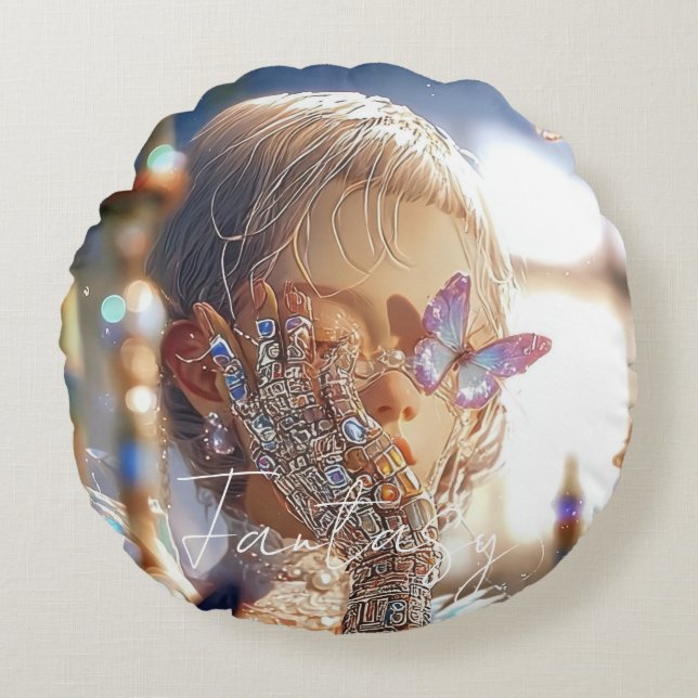 Dark Fantasy Girl -  Downtown Aesthetic Round Cushion (Front)