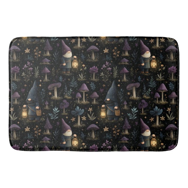 Dark Fantasy Gnome and Mushroom Pattern Bath Mat (Front)