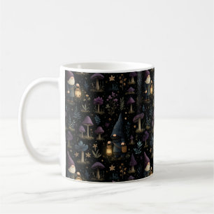 Dark Fantasy Gnome and Mushroom Pattern Coffee Mug