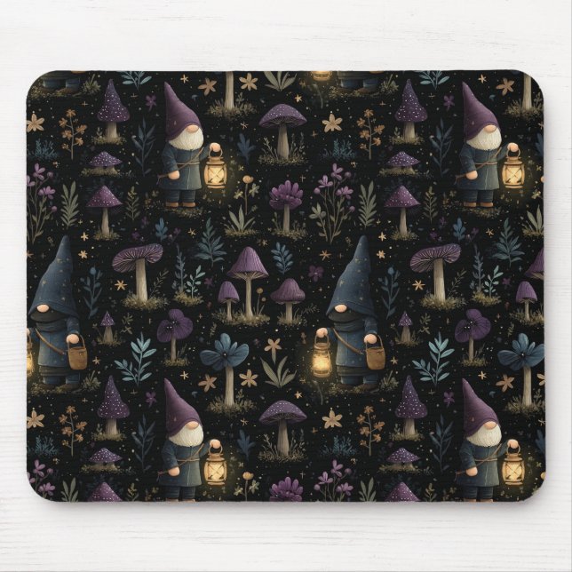 Dark Fantasy Gnome and Mushroom Pattern Mouse Mat (Front)