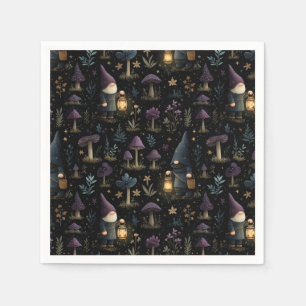 Dark Fantasy Gnome and Mushroom Pattern Napkin
