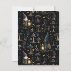 Dark Fantasy Gnome and Mushroom Pattern Postcard