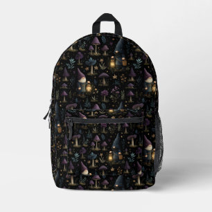Dark Fantasy Gnome and Mushroom Pattern Printed Backpack