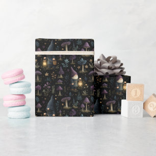 Dark Fantasy Gnome and Mushroom Pattern Wrapping Paper
