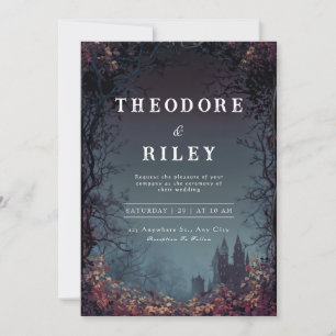 Dark Fantasy Gothic Castle Autumn Forest Wedding Invitation