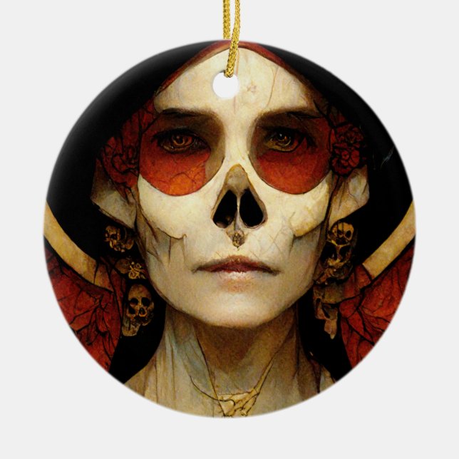 Dark Fantasy Gothic Skull Woman 2 Ceramic Tree Decoration (Front)