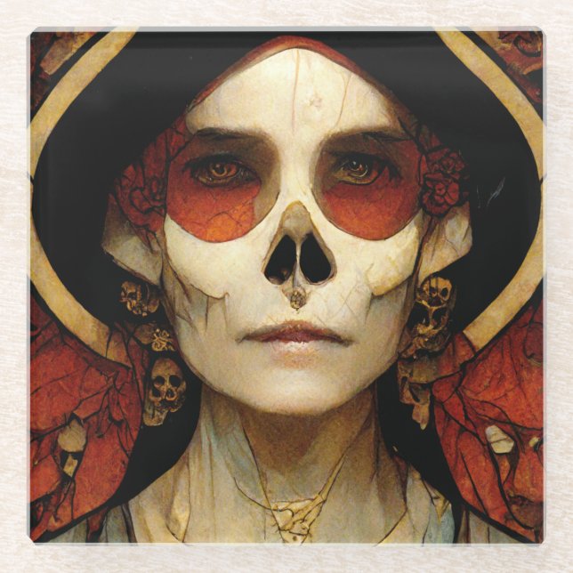 Dark Fantasy Gothic Skull Woman 2 Glass Coaster (Front)