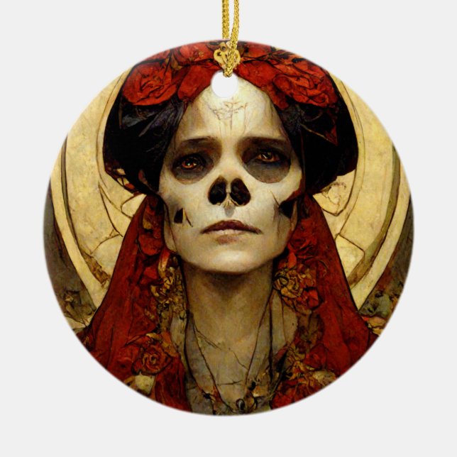 Dark Fantasy Gothic Skull Woman 3 Ceramic Tree Decoration (Front)