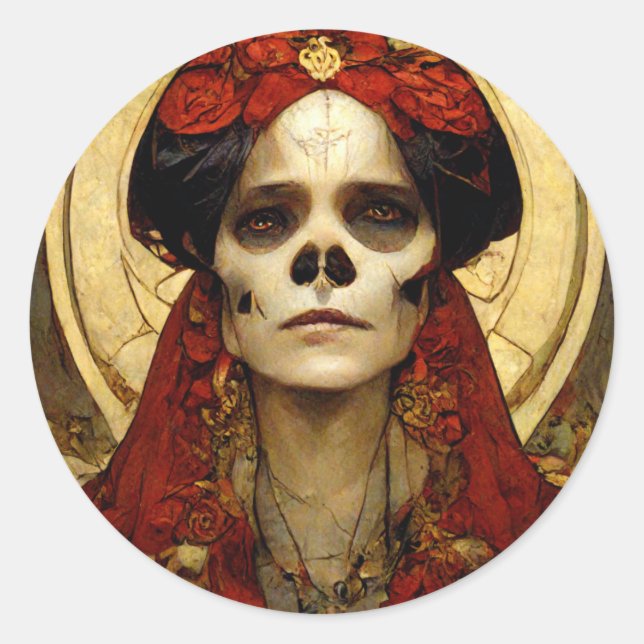 Dark Fantasy Gothic Skull Woman 3 Classic Round Sticker (Front)