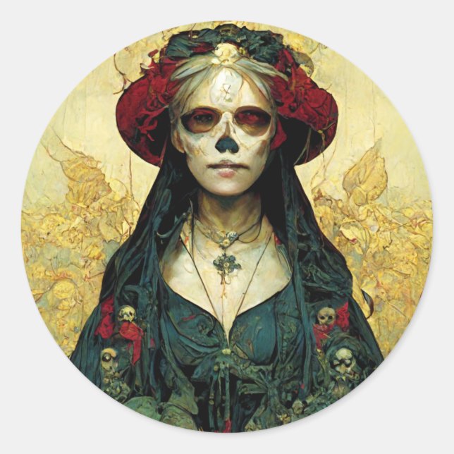 Dark Fantasy Gothic Skull Woman Classic Round Sticker (Front)