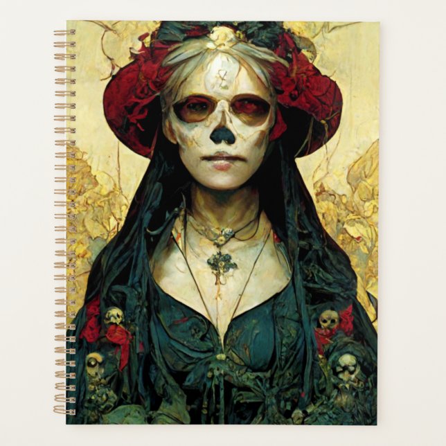 Dark Fantasy Gothic Skull Woman Planner (Front)