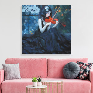 Dark Fantasy Gothic Violinist in Moonlit Garden Canvas Print