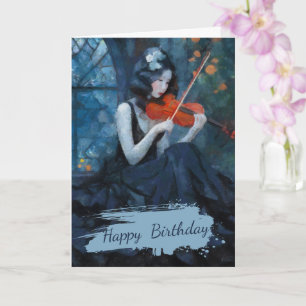 Dark Fantasy Gothic Violinist in Moonlit Garden Card