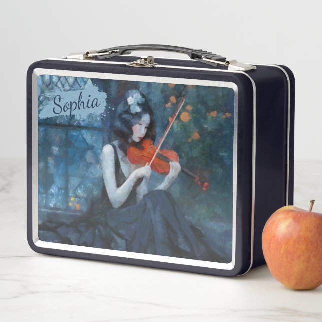 Dark Fantasy Gothic Violinist in Moonlit Garden Metal Lunch Box (In Situ)