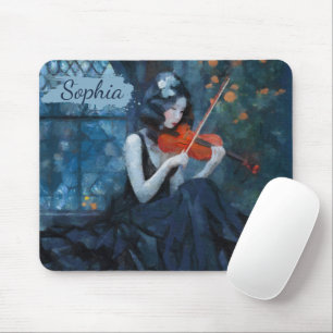 Dark Fantasy Gothic Violinist in Moonlit Garden Mouse Mat