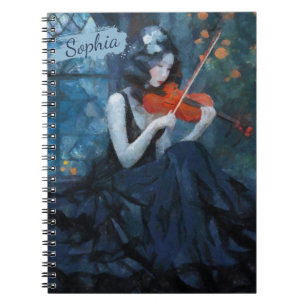Dark Fantasy Gothic Violinist in Moonlit Garden Notebook