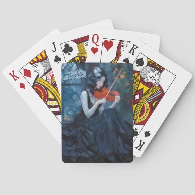Dark Fantasy Gothic Violinist in Moonlit Garden Playing Cards (Back)