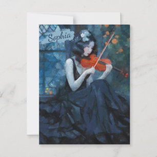 Dark Fantasy Gothic Violinist in Moonlit Garden Postcard