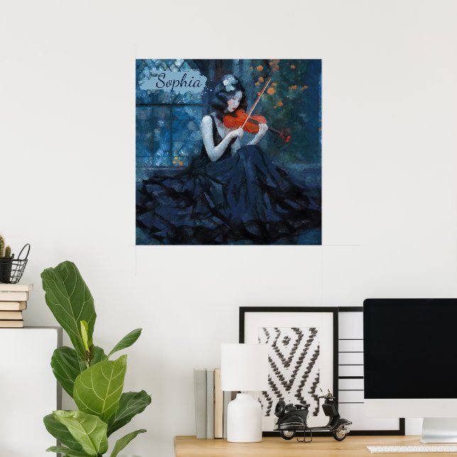 Dark Fantasy Gothic Violinist in Moonlit Garden  Poster (Home Office)