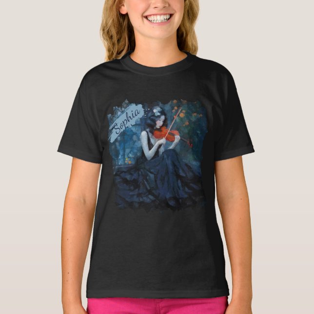 Dark Fantasy Gothic Violinist in Moonlit Garden T-Shirt (Front)