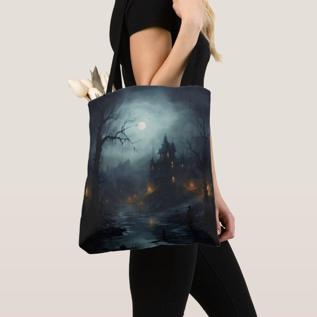 Dark Fantasy Horror Landscape Tote Bag (Close Up)