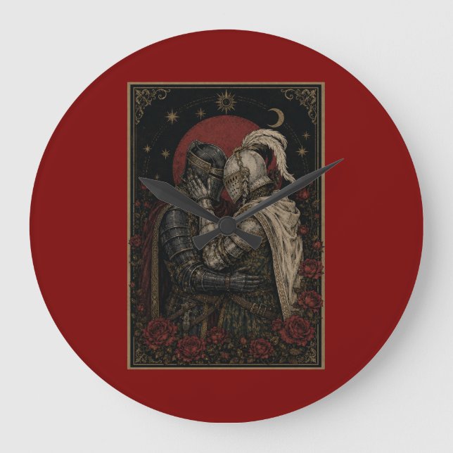 Dark Fantasy Knight Lovers Bedroom Wall Decor Large Clock (Front)