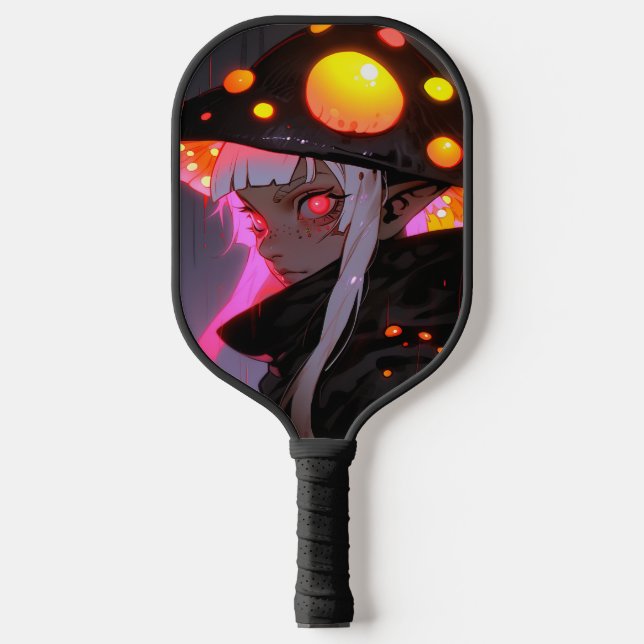 Dark Fantasy Mushroom Elf Anime Girl Pickleball Paddle (Front)