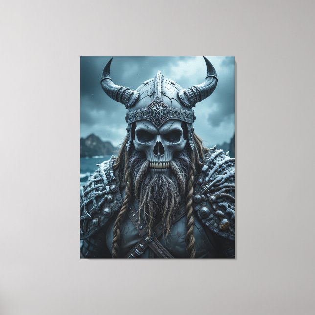 Dark Fantasy Norse Viking Poster with HornedHelmet Canvas Print (Front)