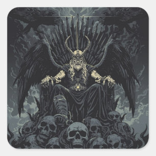 Dark Fantasy Odin on Throne of Skulls Mythology Square Sticker