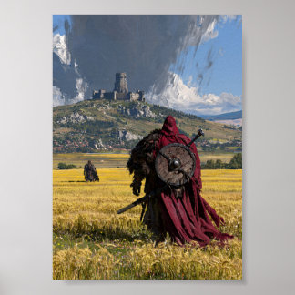 Dark Fantasy Red-Cloaked Traveller Poster