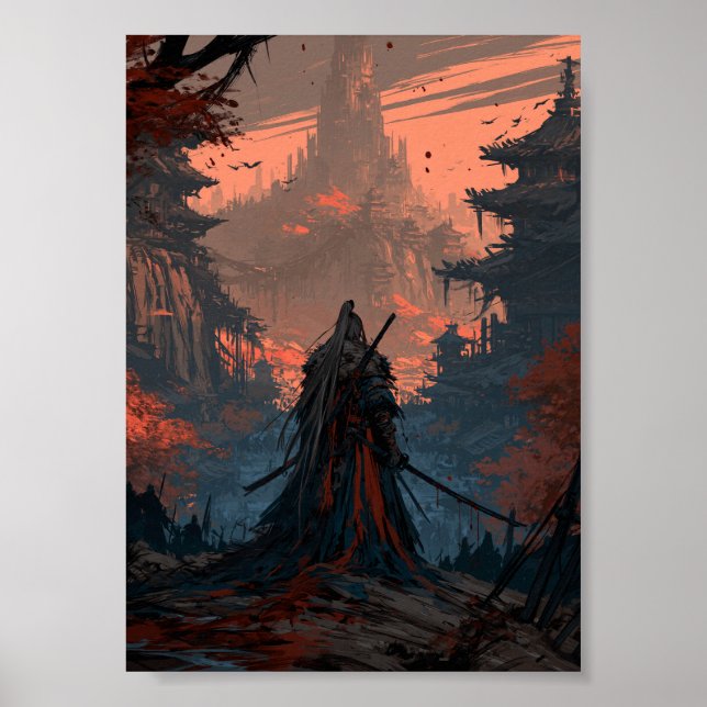 Dark Fantasy Samurai Traveller Facing a Distant Fo Poster (Front)