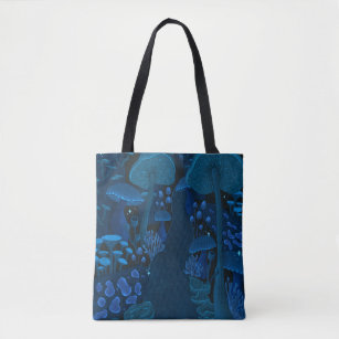 Dark Fantasy Shroomy Wonderland Blue & Green Tote Bag
