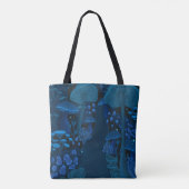 Dark Fantasy Shroomy Wonderland Blue & Green Tote Bag (Back)