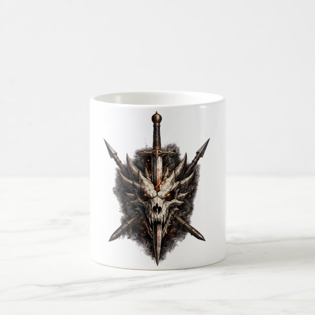 Dark Fantasy Skull Sword Warrior Emblem Coffee Mug (Center)